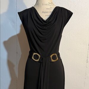 Calvin Klein Black Midi Dress with Gold Details